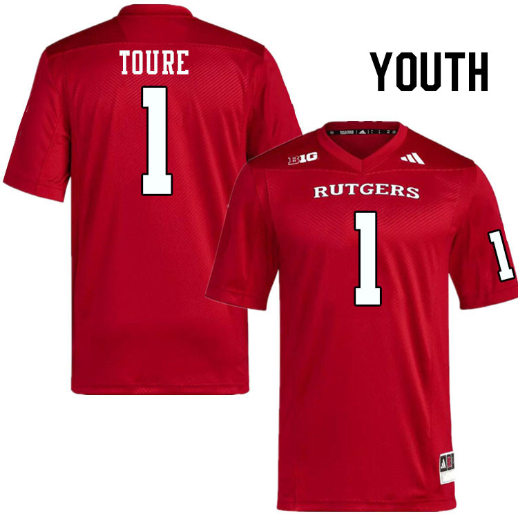 Youth #1 Famah Toure Rutgers Scarlet Knights 2024 College Football Jerseys Stitched-Scarlet